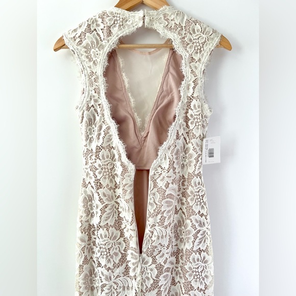 BETSY & ADAM | Sheath White Floral Lace Illusion Mini Dress Embellished Size 8 - Picture 8 of 12